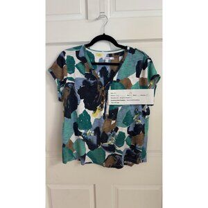 Chico’s Abstract Print Top Size 2 Multicolor V Neck Blouse